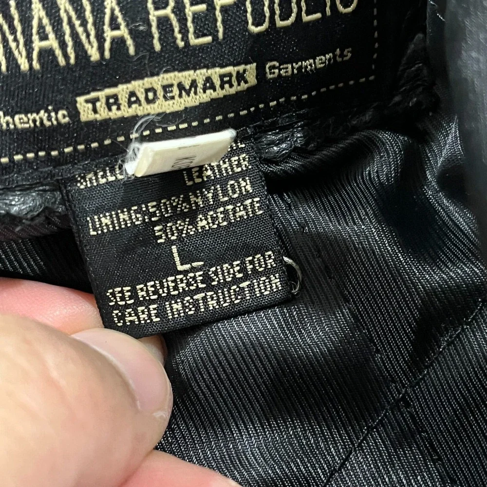 VTG Banana Republic Leather Jacket Mens‎ L Moto 90s Button Grunge Biker